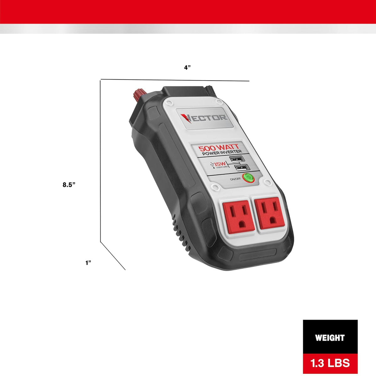 Vector Inversor de Potencia de 500 W, PI500 V, Doble Potencia, Dos Puertos USB, Gris
