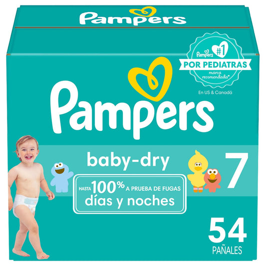PAMPERS Baby Dry Pañales Desechables Unisex Etapa 7, 54 Uds, Bebé +19 Kg