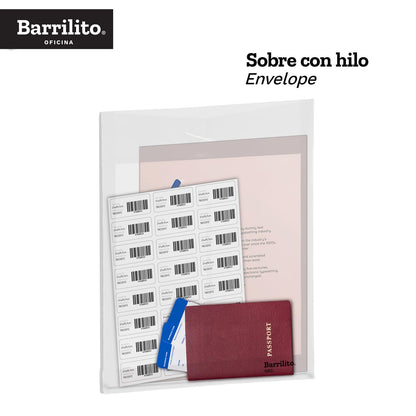 Barrilito Carpeta Sobre Plástico Vertical con Hilo Carta Transparente 24 piezas