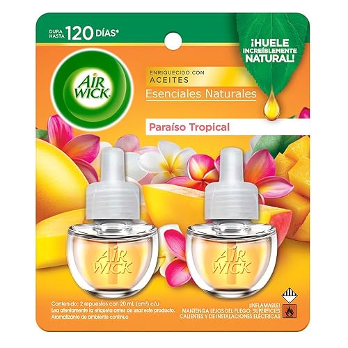 Air Wick Repuestos para Aromatizante Eléctrico, Aroma Paraíso Tropical, 2 Piezas de 20 ml c/u
