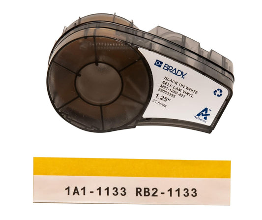 Brady M21-1250-427 14' Length, 1.25" Width, B-427 Self-Laminating Vinyl, Black On White/Translucent Color BMP 21 Mobile Printer Label