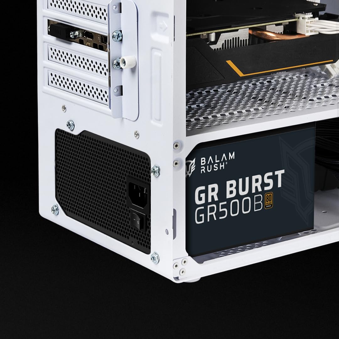 Balam Rush GR Burst GR500B Fuente de Poder ATX 500W, 80 Plus Bronze, No Modular, Legend Negro, 1 ATX + 1 ATX12V + 2X PCI-E + 4X SATA + 2X MOLEX + 1x Floppy