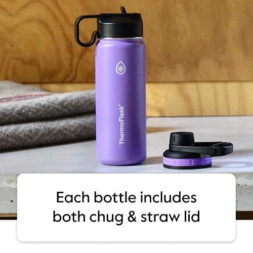 Thermoflask Botella de agua doble aislada de acero inoxidable con dos tapas, 40 onzas, ciruela