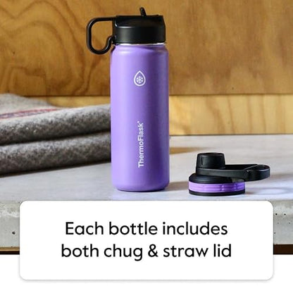 Thermoflask Botella de agua doble aislada de acero inoxidable con dos tapas, 40 onzas, ciruela