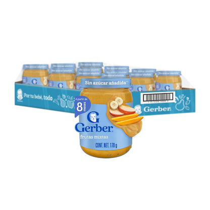 Gerber Papilla Etapa 3 Verduras con Pollo y Arroz, Paquete de 12 - Frutas Mixtas