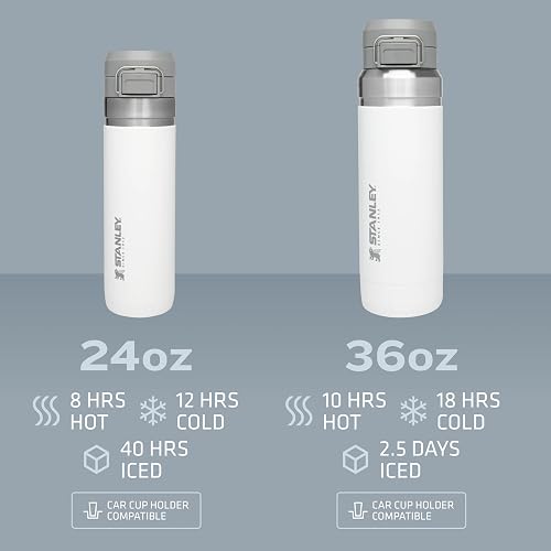Stanley Quick Flip GO - Botella de agua de 24 onzas, tapa de botón a presión, a prueba de fugas y plegable para viajes y deportes, acero inoxidable aislado, sin BPA, cuarzo rosa