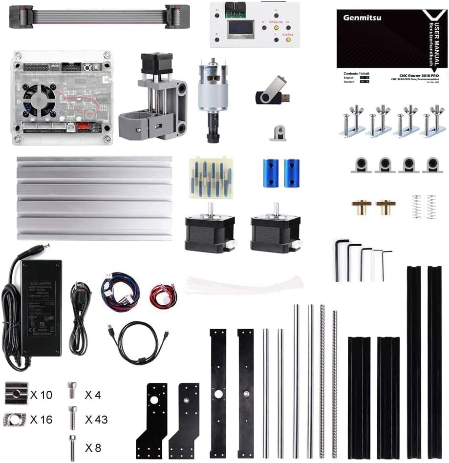 Genmitsu - Kit de enrutador CNC 3018-PRO GRBL Control, 3 ejes, plástico acrílico, PCB, PVC, tallado en madera, fresado y grabado, área de trabajo XYZ de 300 x 180 x 45 mm