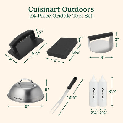 Cuisinart - Juego de Herramientas para Plancha de 24 Piezas con Bolsa de Almacenamiento, Accesorios de Plancha Plana de Acero Inoxidable con espátulas, cúpula derretidora, Prensa para Hamburguesas