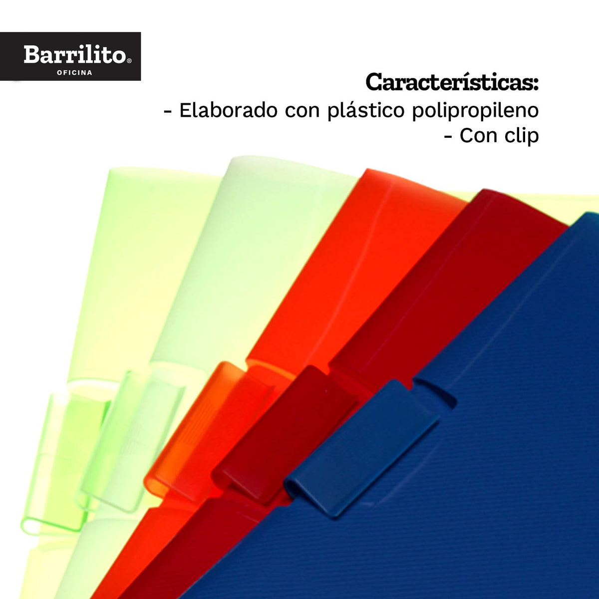Barrilito Fólder Plástico Carta con Clip, 24 pzas.