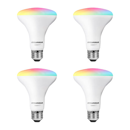 Sylvania Smart+ Wi-Fi Full Color Regulable BR30 Bombilla LED CRI 90+, equivalente a 65 W, funciona con Alexa y Google Assistant, 4 unidades
