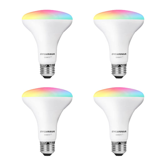 Sylvania Smart+ Wi-Fi Full Color Regulable BR30 Bombilla LED CRI 90+, equivalente a 65 W, funciona con Alexa y Google Assistant, 4 unidades