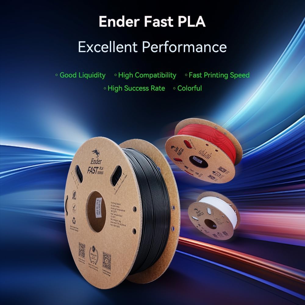 CREALITY Ender - Filamento PLA Rápido de 1.75 mm, Negro, 1 kg (2.2 lb), Precisión +/- 0.03 mm, Apto para Impresoras 3D
