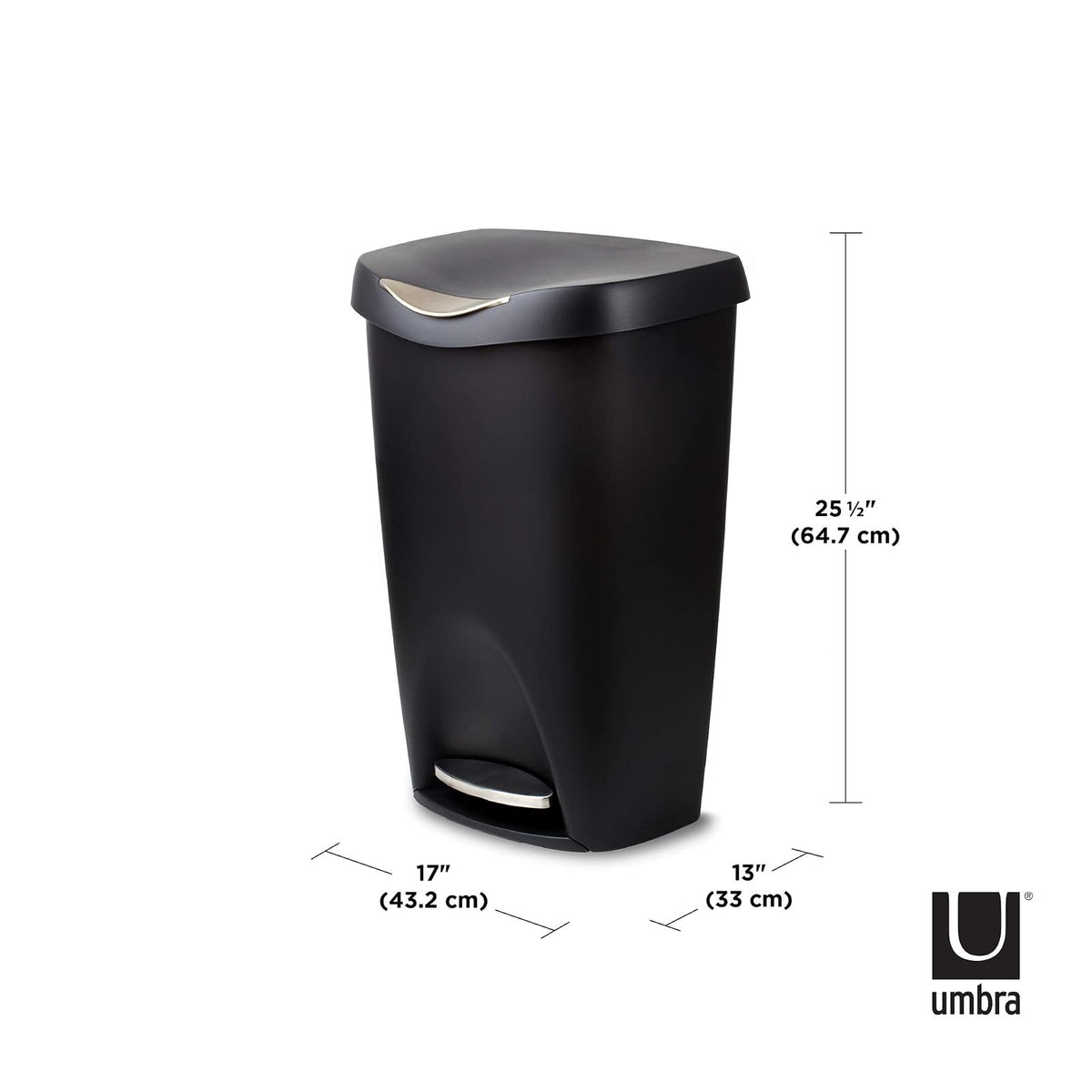 Umbra Brim Bote de Basura Moderno Grande con Tapa para Cocina y Baño, 50L, Negro
