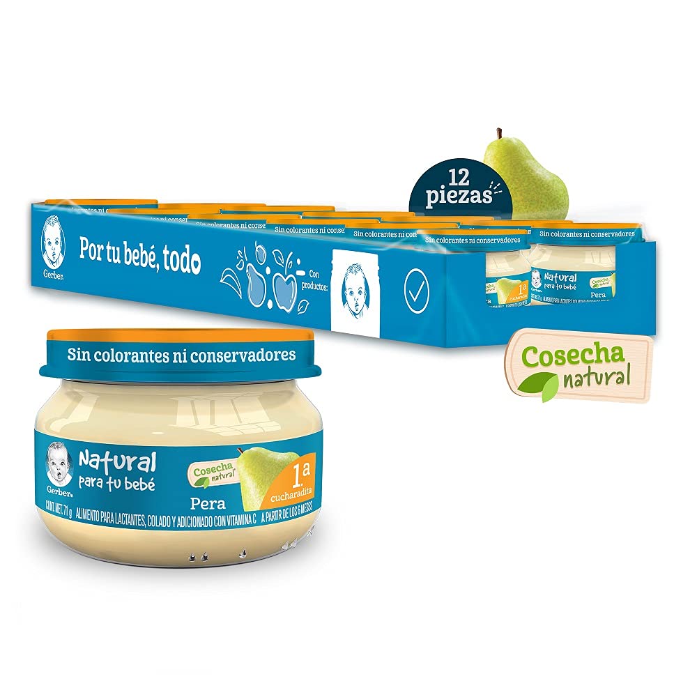 Gerber Papilla Etapa 1 para Bebé, 6+ Meses, Paquete de 12 - Papilla de Pera