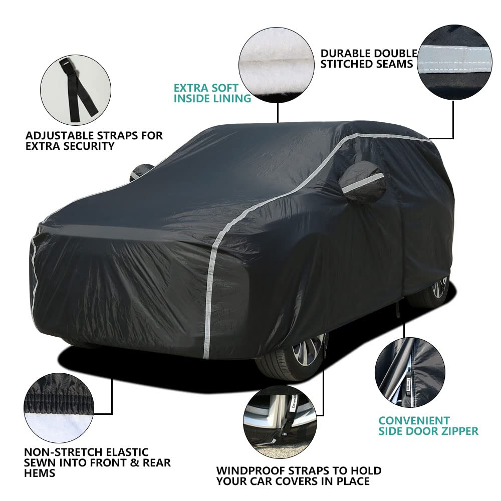 Coverado - Funda impermeable para automóvil todoterreno para todo tipo de clima, protección contra granizo con puerta con cierre, respaldo de algodón, protección UV, resistente al viento, ajuste universal