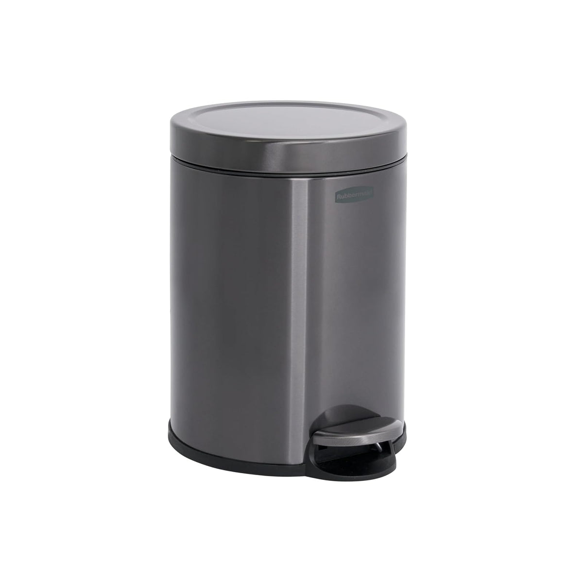 Rubbermaid – Cesto Redondo con Pedal para Baño, Recámara y Oficina en Casa, Bote de Acero Inoxidable Resistente a Huellas con Liner Interno Removible, Capacidad de hasta 6 L, Gris Carbón 2179250