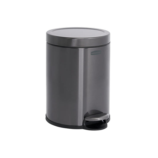 Rubbermaid – Cesto Redondo con Pedal para Baño, Recámara y Oficina en Casa, Bote de Acero Inoxidable Resistente a Huellas con Liner Interno Removible, Capacidad de hasta 6 L, Gris Carbón 2179250