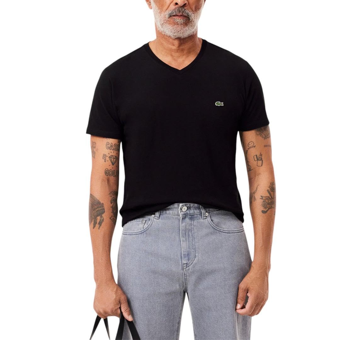 Lacoste Mens Short Sleeve V-Neck Pima Cotton Jersey T-Shirt - 4XG - Negro -