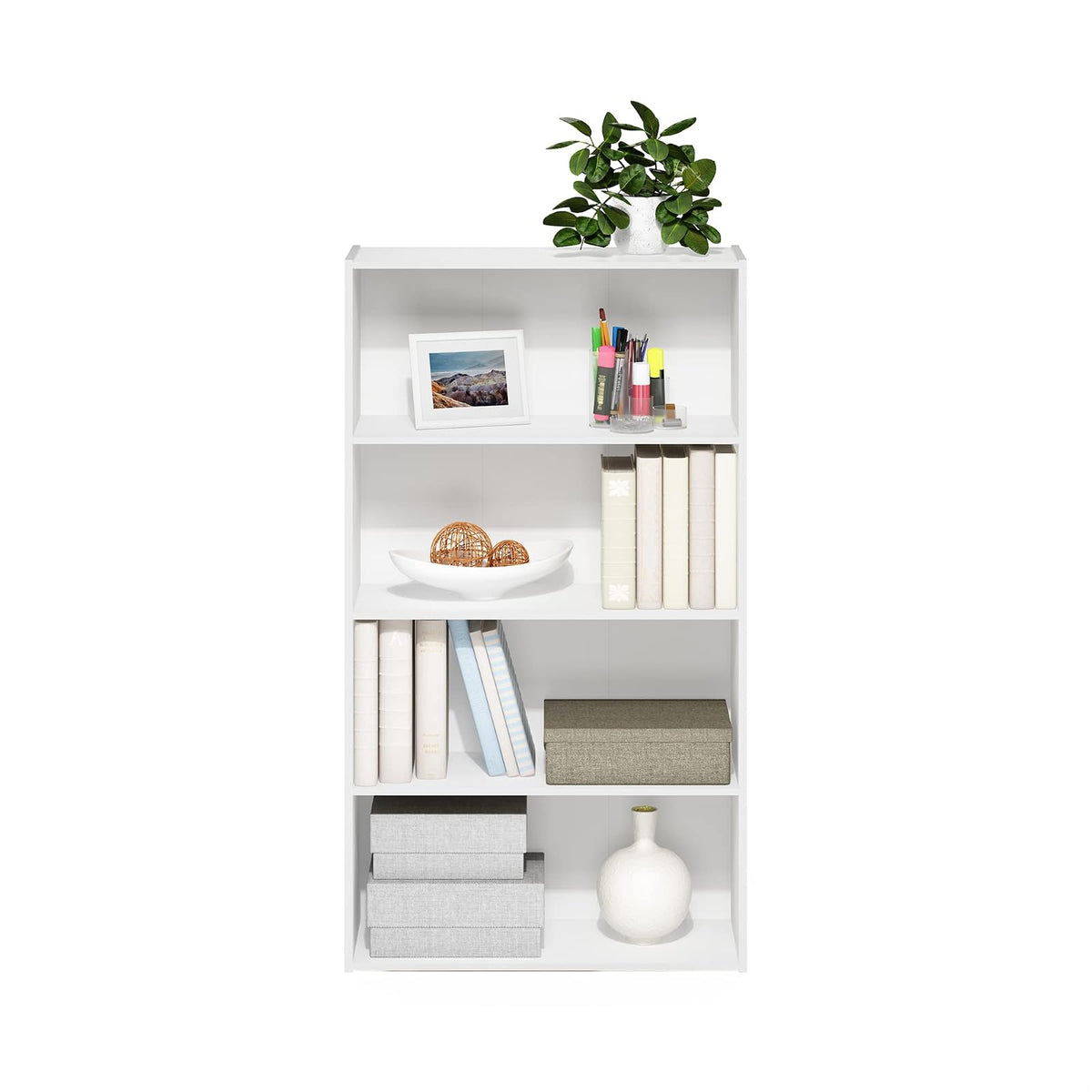 Furinno Pasir Estantería de 4 Niveles, Color Blanco