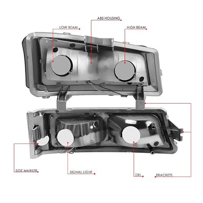 DNA Motoring Juego de Faros Delanteros 3D LED DRL con Lentes Ahumados para Chevrolet Silverado 2003-2007, Ahumado, HL-LB-CSIL03-SM-CL1