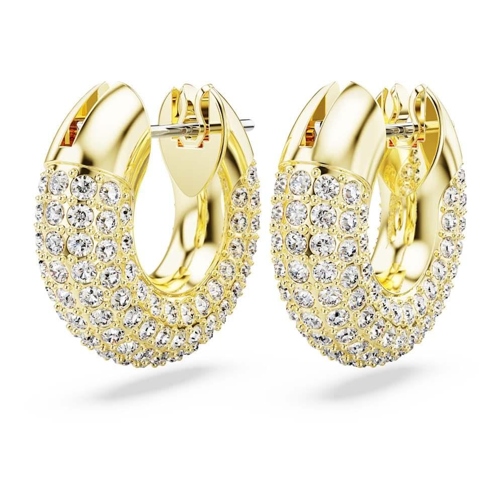 Swarovski Aretes de aro Dextera, Pequeños, Blancos, Baño tono oro