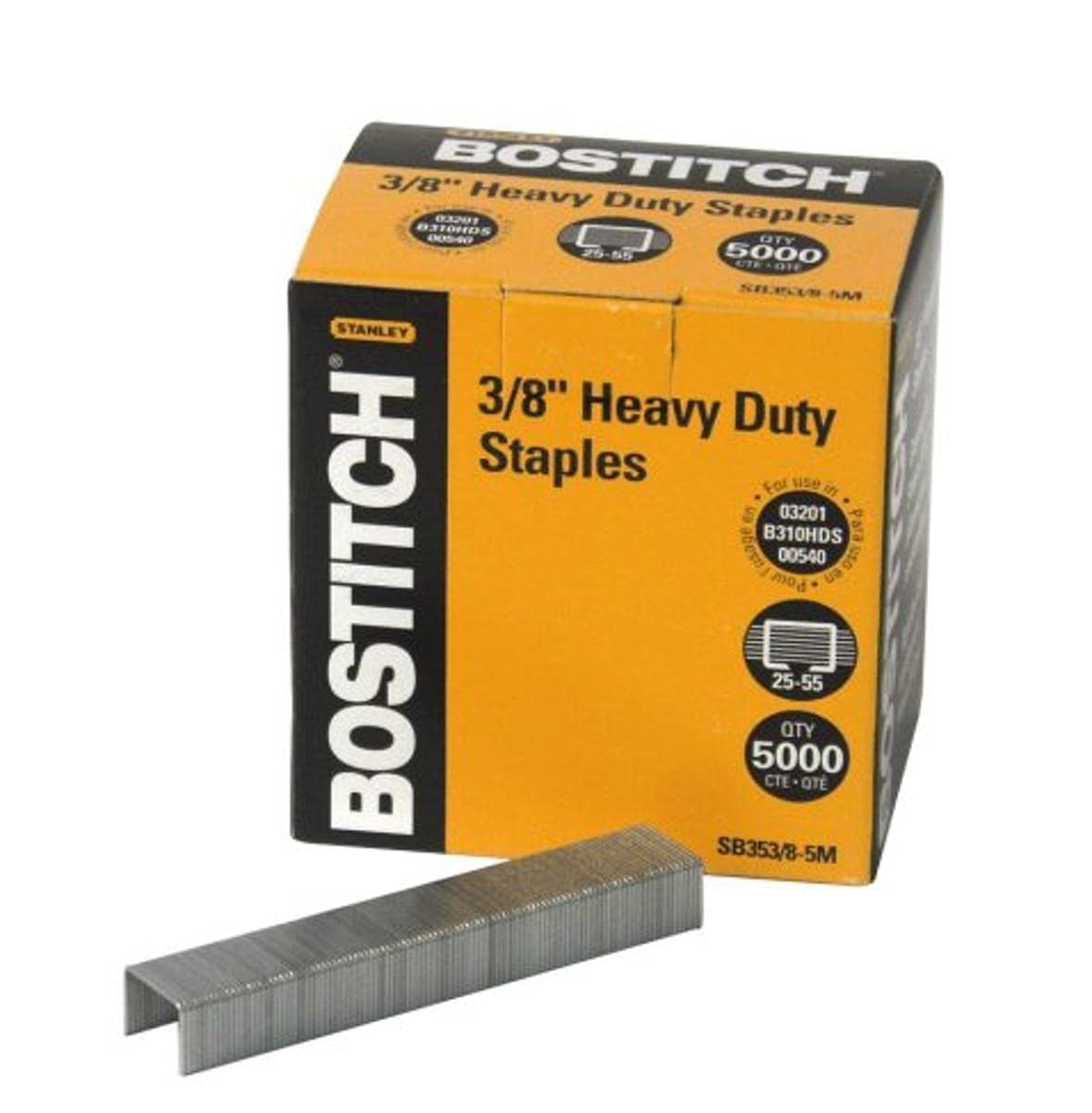 Bostitch Heavy Duty Premium Staples, 25-55 Sheets, 0.375 Inch Leg, 5,000 Per Box (SB353/8-5M) - 5.000 grapas - 3 - 8" (25-55 Sheets)