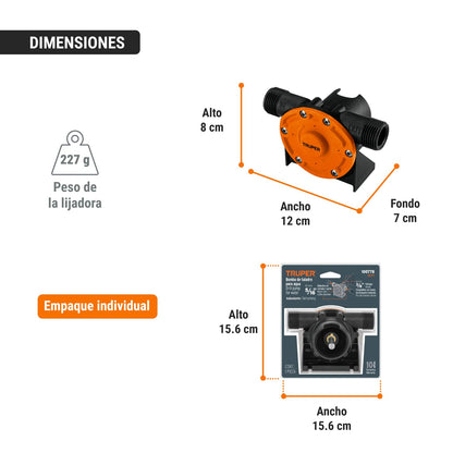 Truper BOT-1, Bomba autocebante para uso con taladro compatible con los broqueros comunes