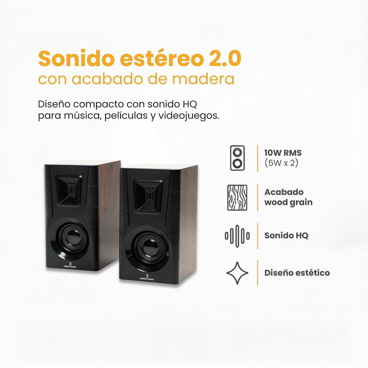 PERFECTCHOICE Bocinas para Computadora Acabado de Madera Sonido 2.0 PC-112686 Meridian