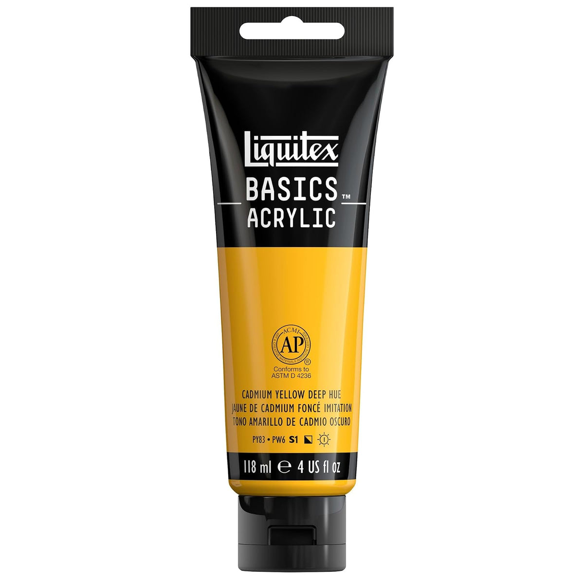 Liquitex Basics Pintura Acrílica, Tubo de 4 oz - Amarillo (Cadmium Yellow Deep Hue 163) - Tubo de 4 oz