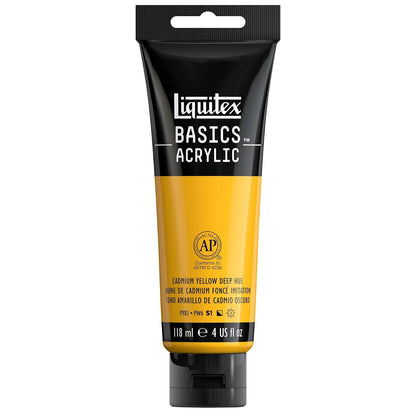 Liquitex Basics Pintura Acrílica, Tubo de 4 oz - Amarillo (Cadmium Yellow Deep Hue 163) - Tubo de 4 oz