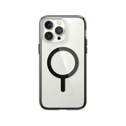Speck Presidio Perfect Clear Impact Geometry Funda con MagSafe Compatible con iPhone 14 Pro MAX, Protección Caídas 4m, Bisel Elevado, Protección Antimicrobiana - Transparente/Negro