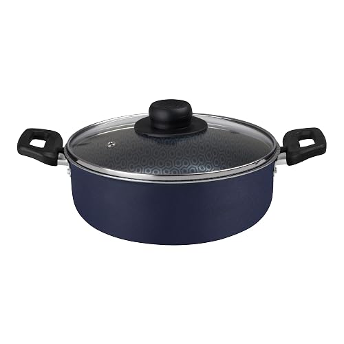 Ekco | Cacerola con Tapa Classic de Aluminio Antiadherente Azul 20cm | Tapa de vidrio, Espesor 1.7 mm, Calor uniforme, Asa de baquelita, Fácil limpieza, Libre de PFOA, Antiadherente Geothermic