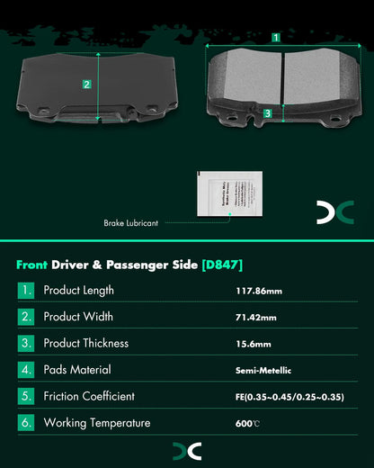 SCITOO D847 Juego de pastillas de freno semimetálicas delanteras | Compatible con Mercedes-Benz 600SL, C32 AMG, C3, C350, C55 AMG, CL500, CLK55 para AMG, CLS550, E350, E550, ML430, ML500