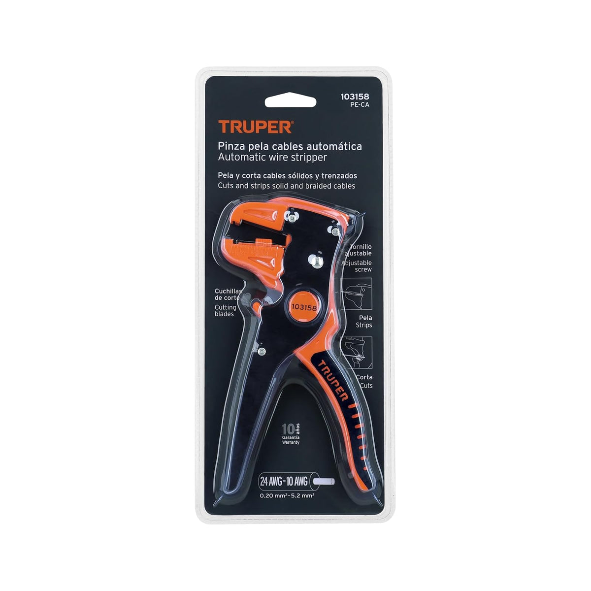 Truper PE-CA, Pinza 7" pela cables automática 24 a 10 AWG