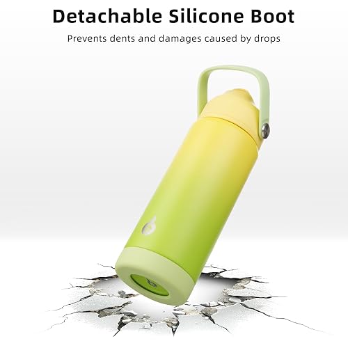 BJPKPK - Botella de agua aislada con tapa de popote, botellas de agua termo de 18 onzas con boquilla suave, mango flexible y bota antideslizante, sin BPA, termo de metal de acero inoxidable a prueba