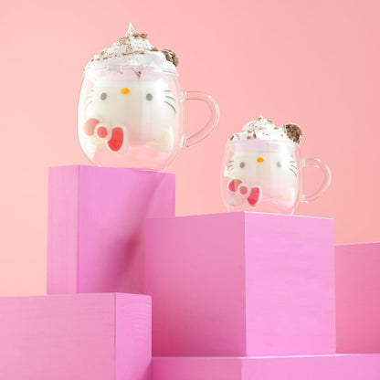 JoyJolt Hello Kitty Taza de café 3D, taza de vidrio de doble pared de 6 onzas con diseño 3D, vaso de chupito de espresso aislado, taza Kawaii Sanrio para café o té de doble tiro, cosas de cocina Hello