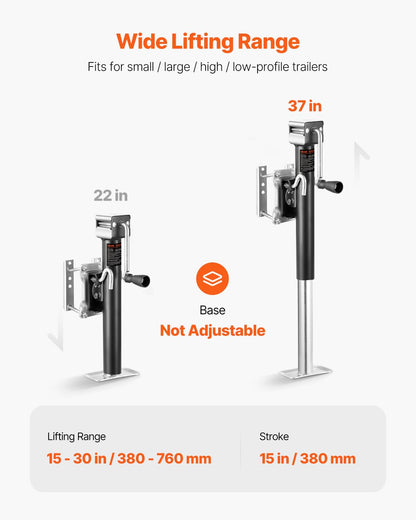 VEVOR Gato de Remolque, Capacidad de Carga dinámica de 2500 LB, Gato de Remolque Giratorio atornillable de Alta Resistencia con Mango ergonómico, Recorrido Vertical de 15 Pulgadas