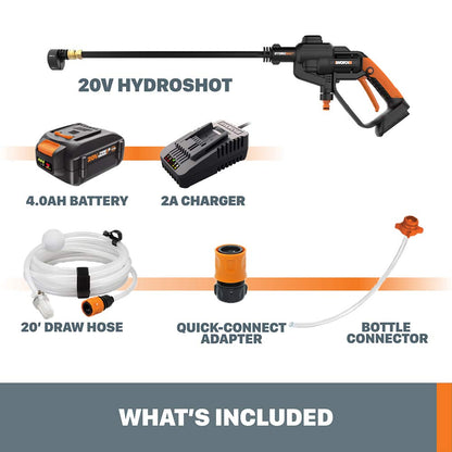 Worx Hydroshot 20 V Power Share 320 PSI Limpiador de energía portátil -WG620 (batería y Cargador incluidos)