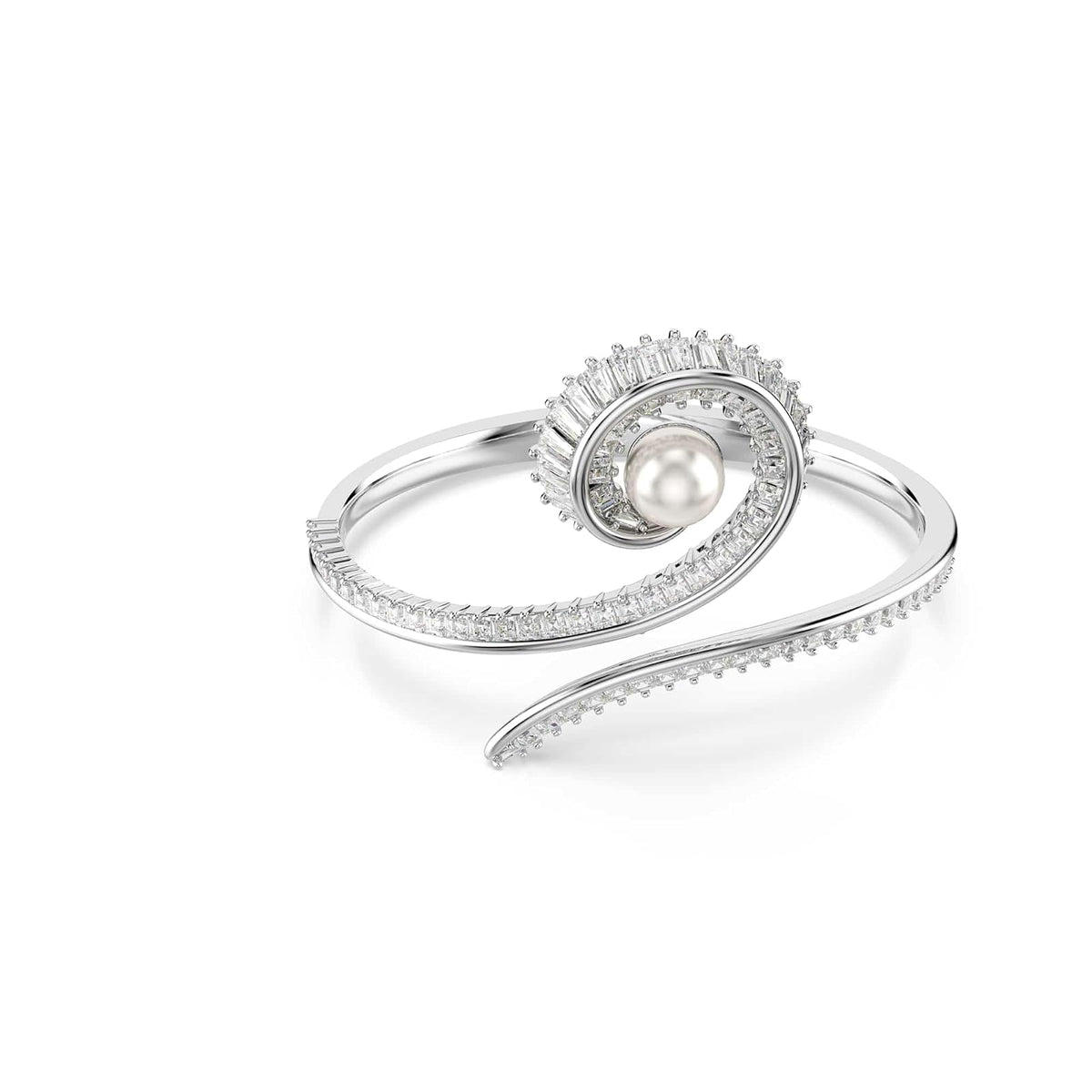 Swarovski Brazalete ariana grande x, crystal pearl, talla baguette, blanco, baño de rodio