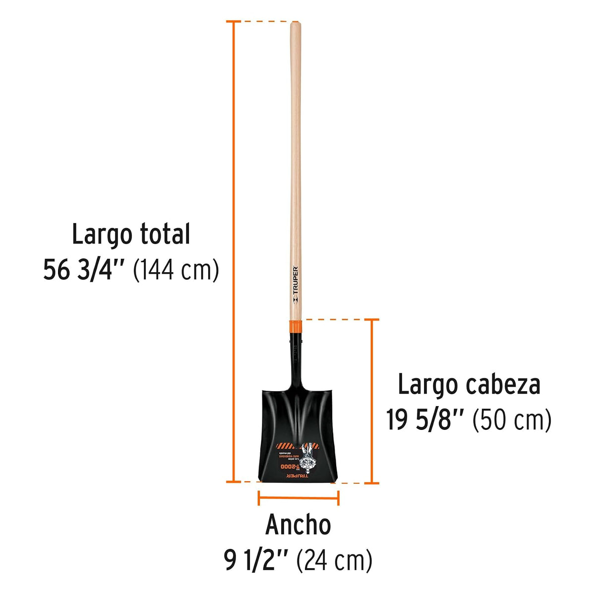 Truper PCL-P, Pala cuadrada mango largo, modelos T-2000, 56 3/4"