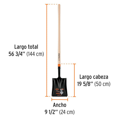 Truper PCL-P, Pala cuadrada mango largo, modelos T-2000, 56 3/4"