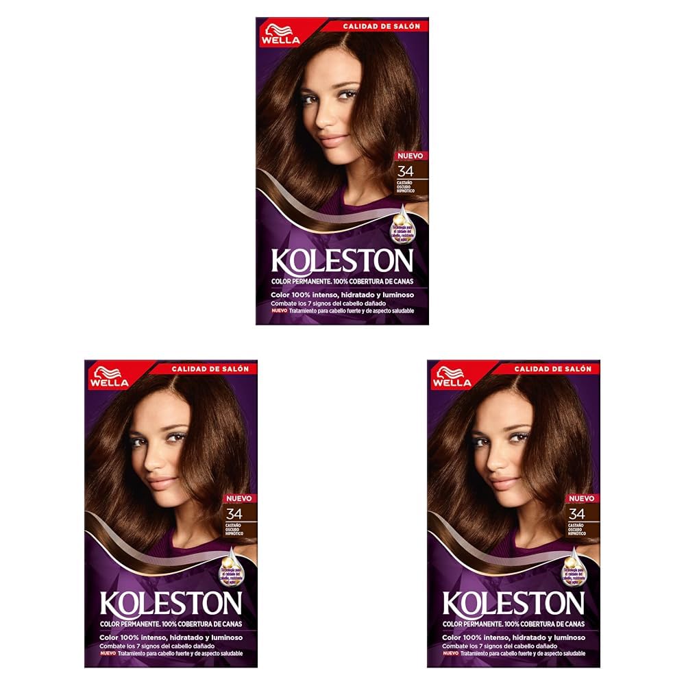 Koleston Tinte Permanente 34 Castaño Oscuro Hipnótico, 70 ml - Paquete de 3