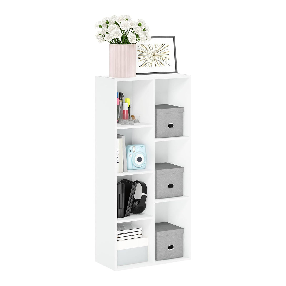 Furinno Estante Organizador Reversible de Cubos, Placa de Partículas, Blanco - Blanco - 7-Cube