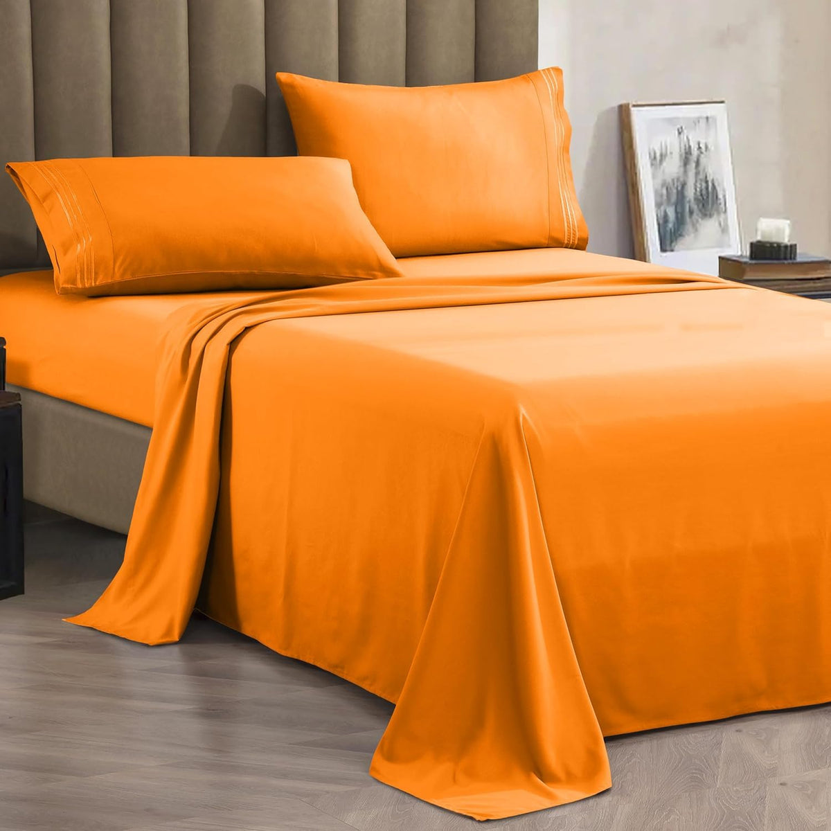 CELINE LINEN Juego de sábanas de 4 Piezas de Calidad egipcia de 1800 Hilos, Resistentes a Las Arrugas, con Bolsillos Profundos, tamaño Queen, Color Naranja Vibrante