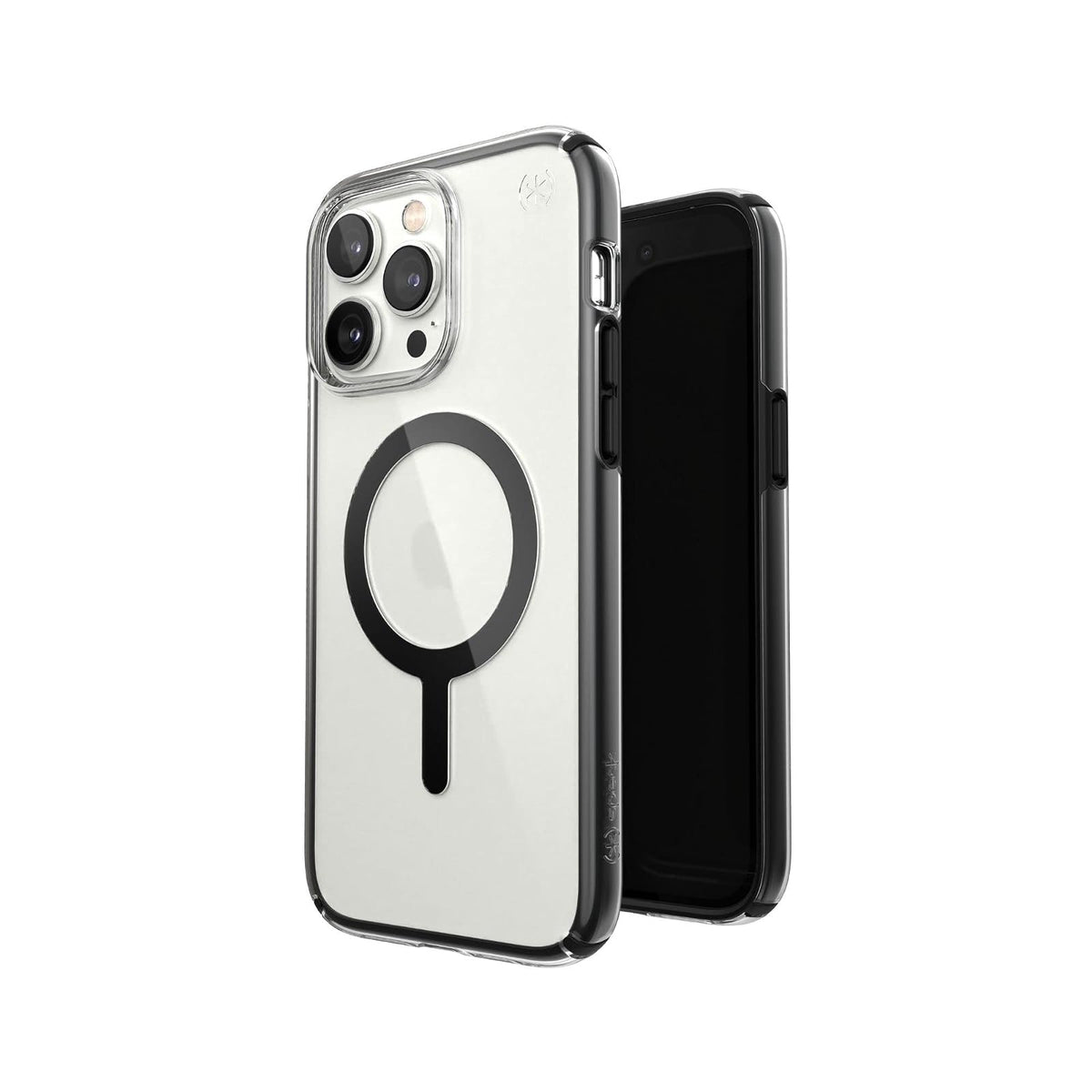 Speck Presidio Perfect Clear Impact Geometry Funda con MagSafe Compatible con iPhone 14 Pro MAX, Protección Caídas 4m, Bisel Elevado, Protección Antimicrobiana - Transparente/Negro