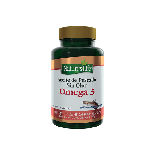 Nature's Life - Aceite de Pescado Sin Olor Omega 3 Vitamina E 65 Cápsulas | Aporta EPA y DHA, ayuda a cuidar la salud cardiovascular, sin gluten, sin lactosa y sin trigo, apto para mayores de 18 años