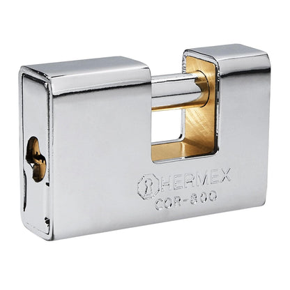 Hermex COR-80Q, Candado antipalanca, cuerpo de latón blindado de 80mm, llave de puntos, máxima seguridad
