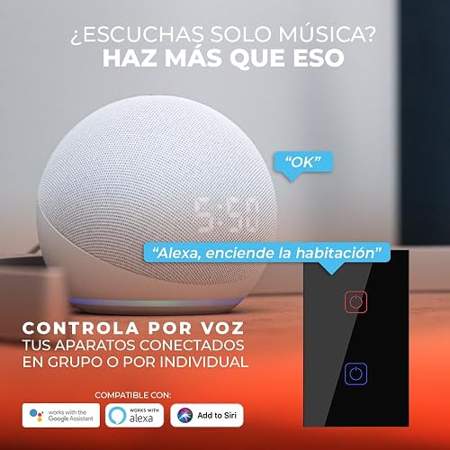 Tecnolite Connect - Apagador Inteligente Táctil WiFi 2 Circuitos, Requiere Cable Neutro, Compatible con App móvil, Alexa, Google y Siri, Interruptor Inteligente