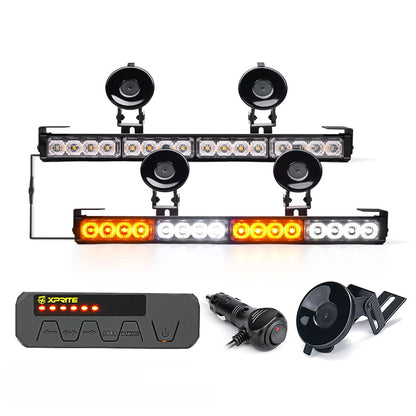 Xprite Barra De Luces EstroboscóPicas De Advertencia De Emergencia Con Led Blanco Y áMbar, Con Controlador Dual