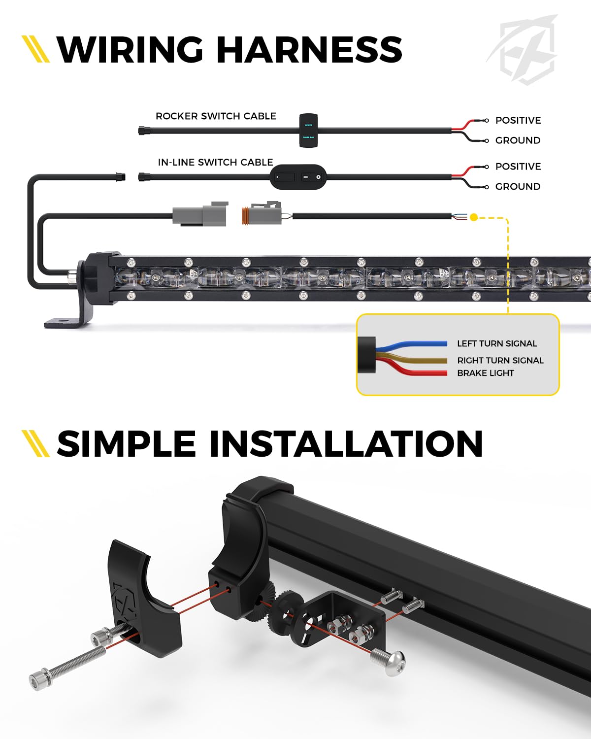 Xprite - Barra de luz LED de 25 Pulgadas, luz Trasera Todoterreno con señal de Giro de Freno, Luces de Marcha para Jaula de 1.7 a 2 Pulgadas, Compatible con UTV, Polaris RZR, Yamaha, Kawasaki, | Con señal de giro de freno para barra de rodillo de 1.75-2 p
